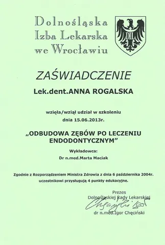 Anna Rogalska-Lempert — Odbudowa zębów po leczeniu endodontycznym