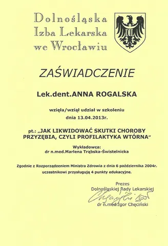 Anna Rogalska-Lempert — Choroby przyzębia — profilaktyka wtórna