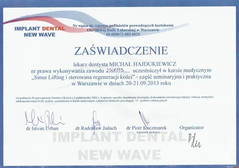Michał Hajdukiewicz — Sinus lifting — kurs praktyczny