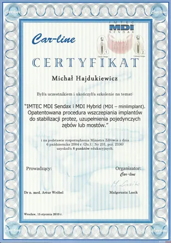 Michał Hajdukiewicz — Miniimplanty — system MDI