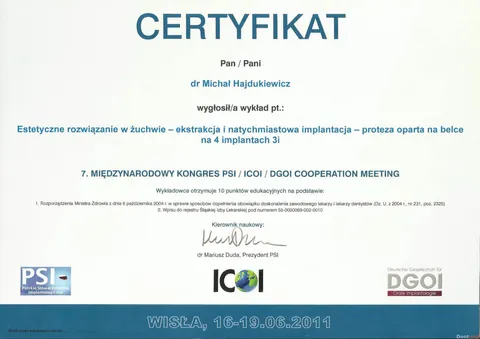 Michał Hajdukiewicz — Odbudowa na implantach — kongres PSI 2011